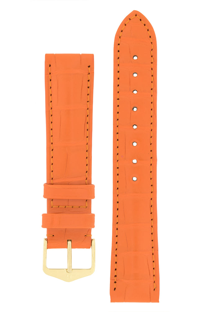 Hirsch Earl Genuine Alligator-Skin Watch Strap in Orange (with Polished Gold Steel H-Tradition Buckle)