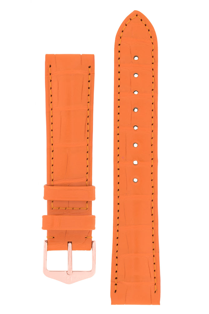 Hirsch Earl Genuine Alligator-Skin Watch Strap in Orange (with Polished Rose Gold Steel H-Tradition Buckle)