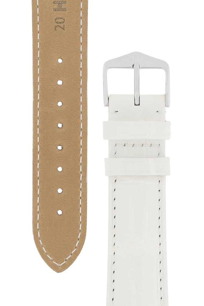 Hirsch Earl Genuine Alligator-Skin Watch Strap in White (Tapers & Buckle)