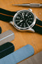 HAMILTON H70625533 Khaki Field Auto 44mm Watch - Black Dial fitted with Elliot Brown Webbing strap in black with burnt orange stripe