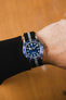 Tudor Pelagos Blue Baton Bezel and Dial fitted with Erika's Originals Corsa Strap with White and Grey Centerline worn on wrist