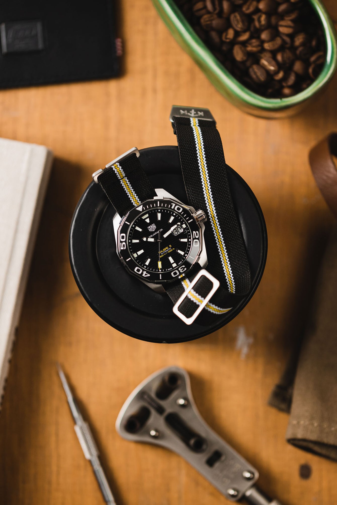 Erika's Originals CORSA MN™ Strap with YELLOW Centerline - BRUSHED Hardware