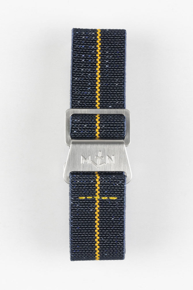 Erika's Originals INDIGO DENIM MN™ Strap with MUSTARD Centerline - BRUSHED Hardware