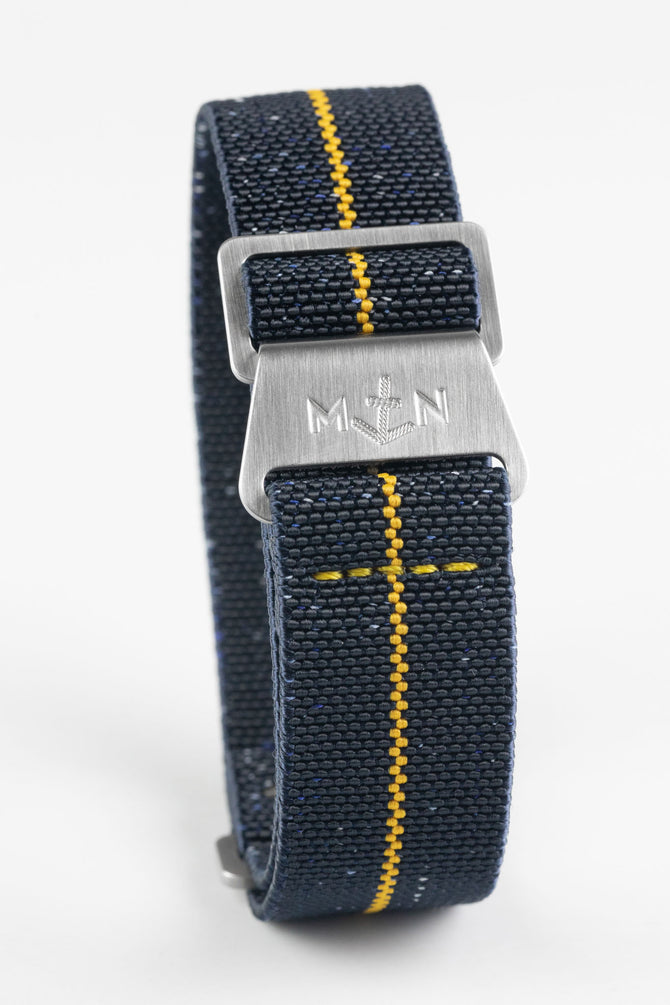 Erika's Originals INDIGO DENIM MN™ Strap with MUSTARD Centerline - BRUSHED Hardware