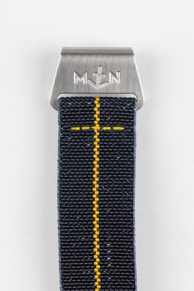 Erika's Originals INDIGO DENIM MN™ Strap with MUSTARD Centerline - BRUSHED Hardware