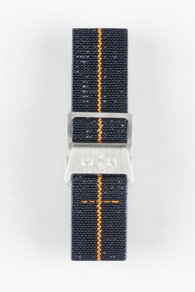Erika's Originals INDIGO DENIM MN™ Strap with ORANGE Centerline - BRUSHED Hardware