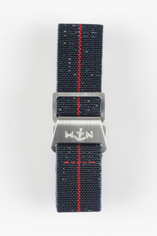 Erika's Originals INDIGO DENIM MN™ Strap with RED Centerline - BRUSHED Hardware