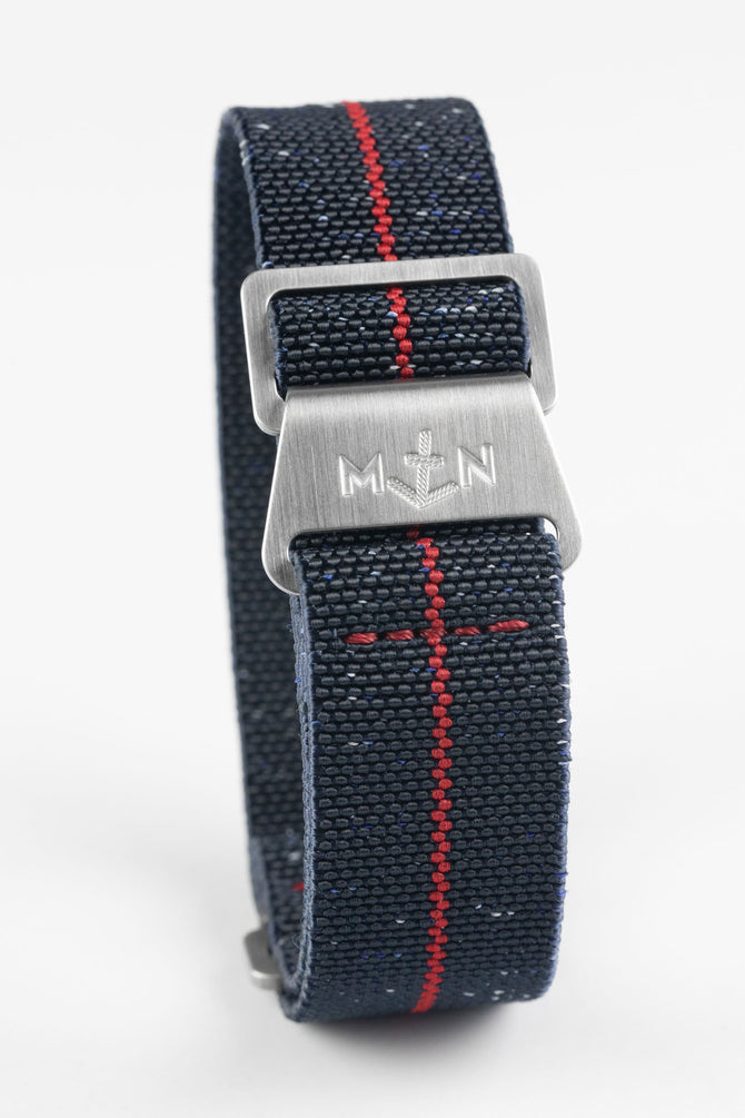 Erika's Originals INDIGO DENIM MN™ Strap with RED Centerline - BRUSHED Hardware