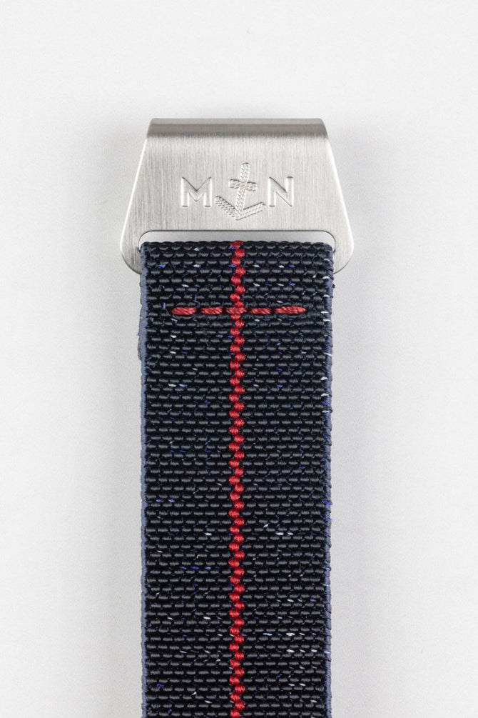 Erika's Originals INDIGO DENIM MN™ Strap with RED Centerline - BRUSHED Hardware