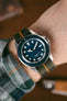 Unimatic U1-MLM Blue fitted with Erika's Originals ORIGINAL watch strap with orange centerline on wrist