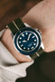 Unimatic U1-MLM Blue fitted with Erika's Originals ORIGINAL watch strap with sand centerline on wrist