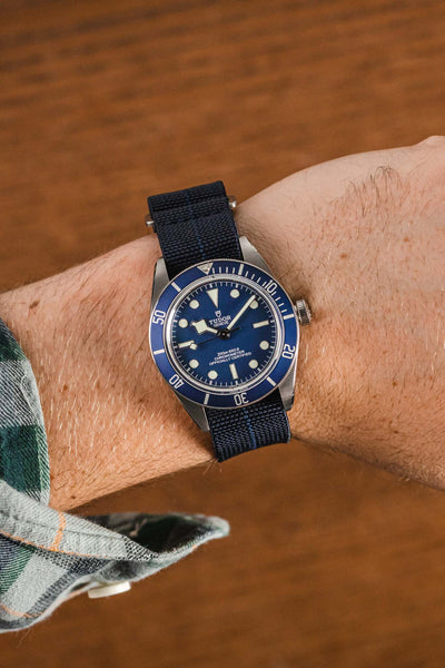 Unimatic U1-MLM blue fitted with Erika's Originals Trident MN watch strap in two tone blue 