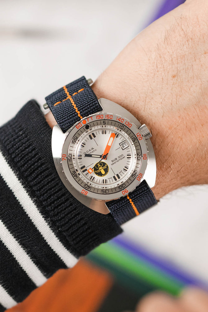 Doxa Sub 300 Searambler Aqua Lung Limited Edition fitted with Erika's Originals Trident MN watch strap with Orange centerline