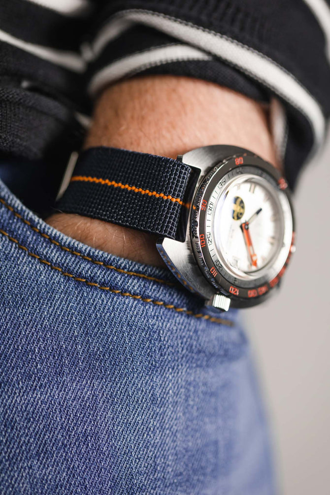 Trident | Blue Watch Strap With Orange Stitching | WatchObsession