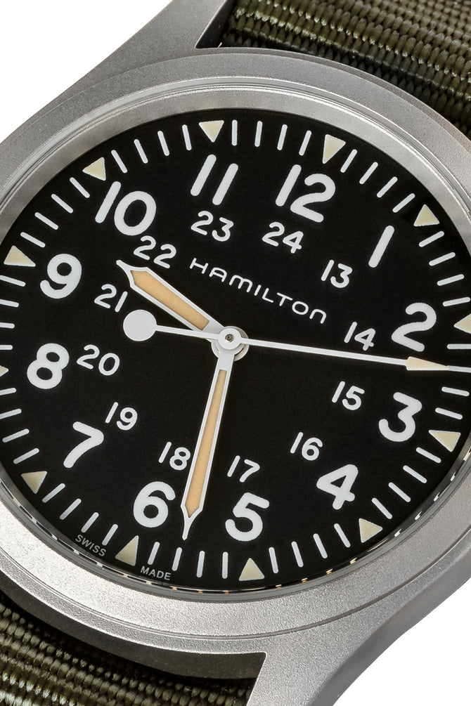 Hamilton H69429931 Khaki Field Mechanical 38mm Watch with Black Dial (Dial Detail)
