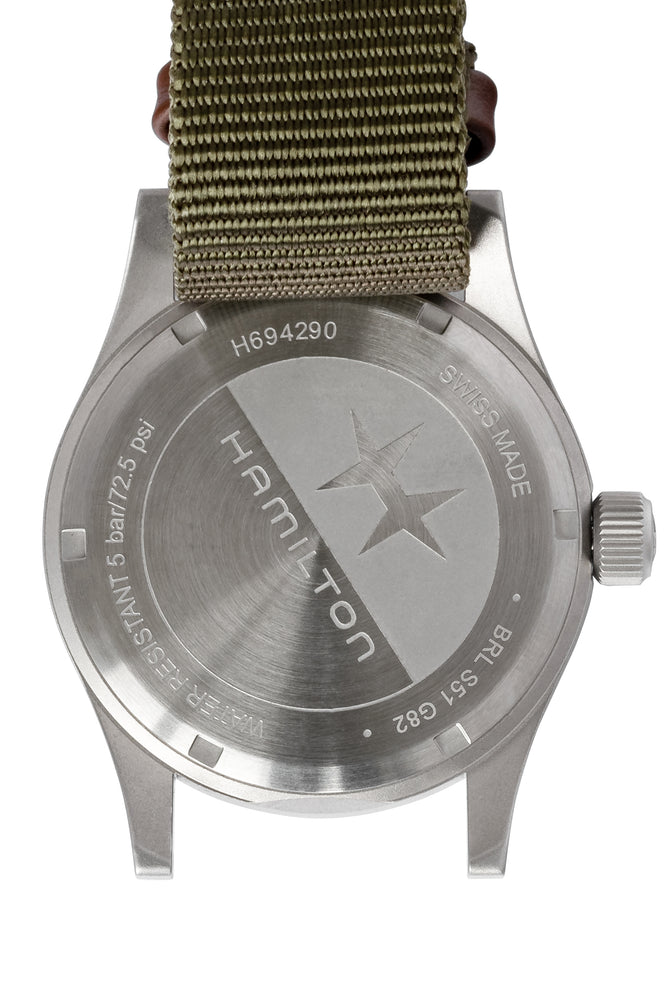 Hamilton H69429931 Khaki Field Mechanical 38mm Watch with Black Dial (Engraved Caseback)