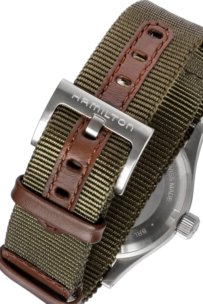 Hamilton H69429931 Khaki Field Mechanical 38mm Watch with Black Dial (Buckle Detail)