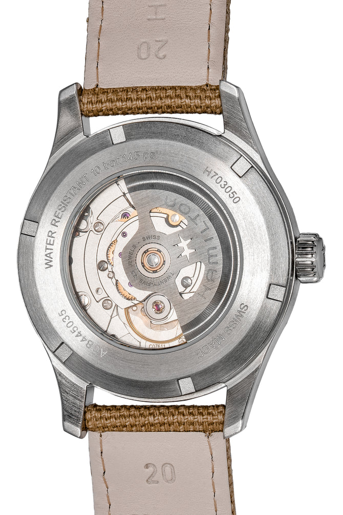 Hamilton H70305993 Khaki Field Auto 40mm Watch with Brown Khaki Dial (Transparent Exhibition Caseback)