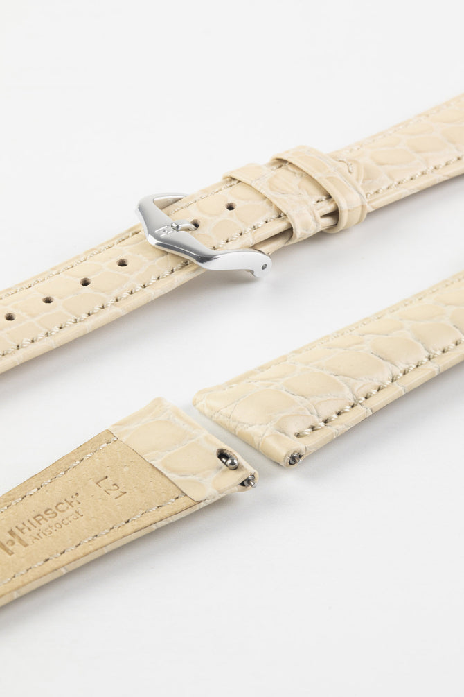 Hirsch ARISTOCRAT Beige Crocodile Embossed Leather Watch Strap