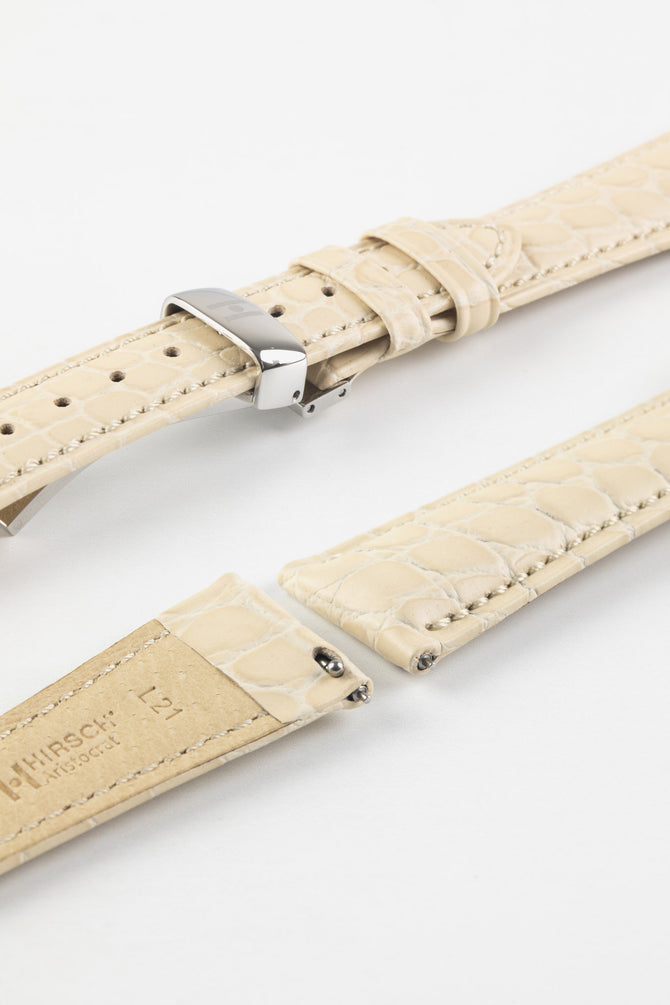Hirsch ARISTOCRAT Beige Crocodile Embossed Leather Watch Strap