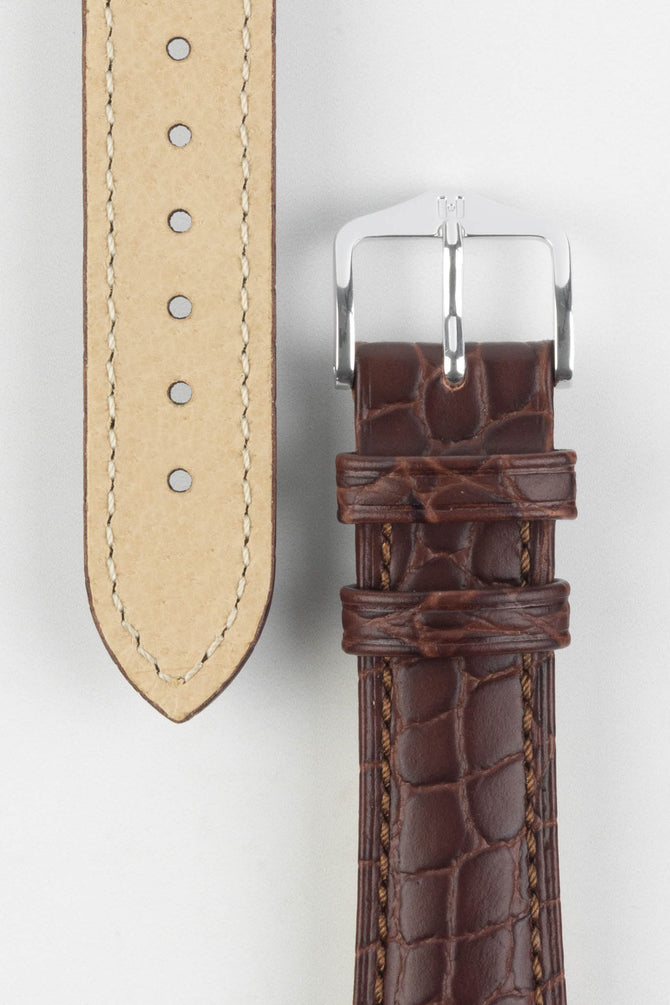 Hirsch ARISTOCRAT Embossed Brown Leather Watch Strap