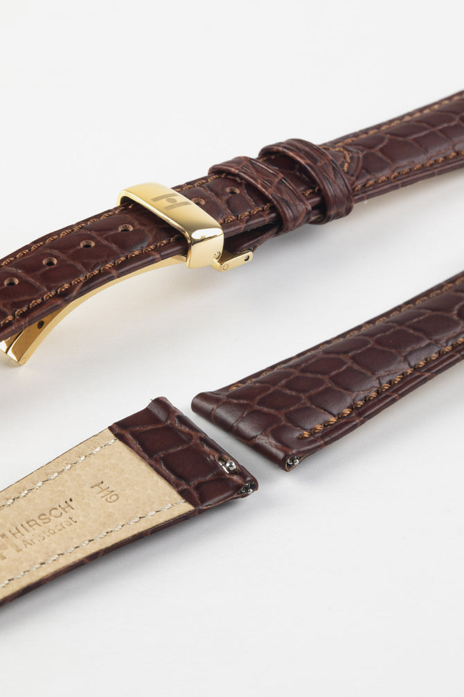 Hirsch ARISTOCRAT Brown Crocodile Embossed Leather Watch Strap