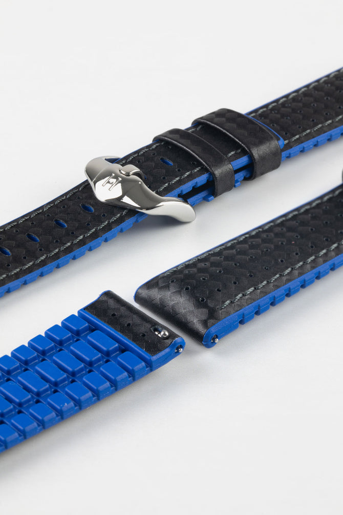 Hirsch AYRTON Carbon Embossed Performance Watch Strap in BLACK/BLUE