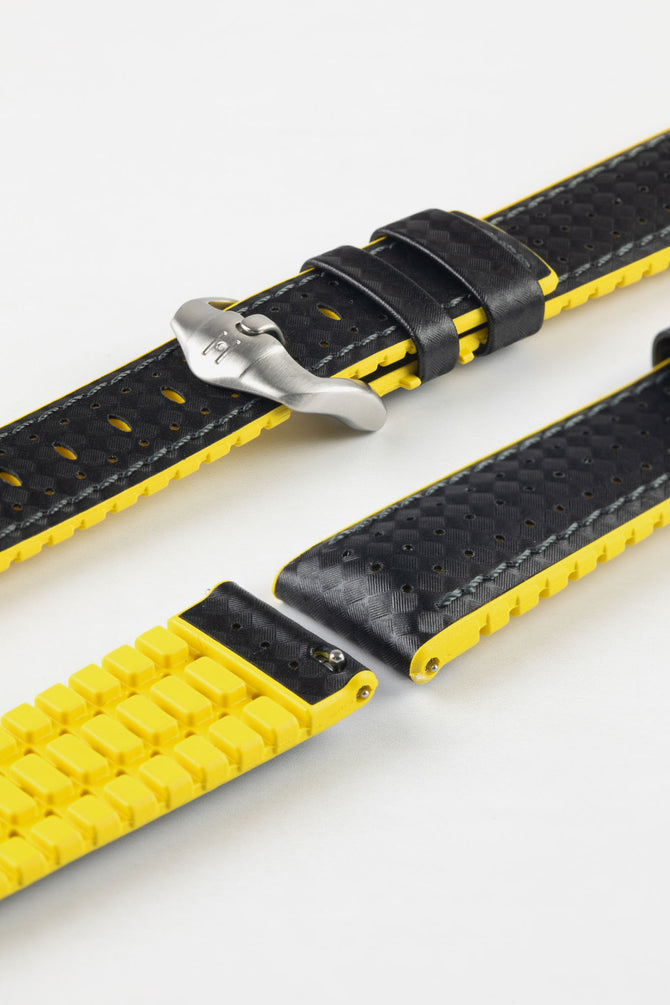 Hirsch AYRTON Performance Carbon Embossed Watch Strap in BLACK/YELLOW