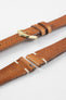 Gold tone pin buckle option for gold brown Hirsch Bagnore vintage leather two-stitch watch strap.