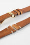 Gold tone sport deployant clasp option for gold brown Hirsch Bagnore vintage leather two-stitch watch strap.