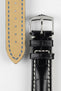 Hirsch CAPITANO Padded Alligator Leather Water-Resistant Watch Strap in BLACK
