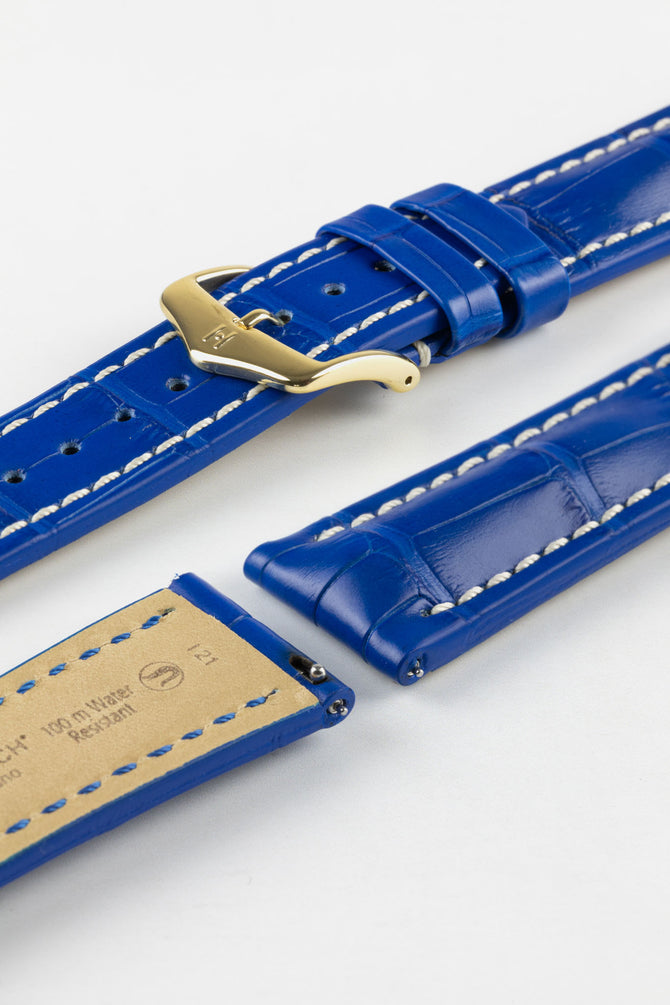 Hirsch CAPITANO Padded Alligator Leather Water-Resistant Watch Strap in ROYAL BLUE