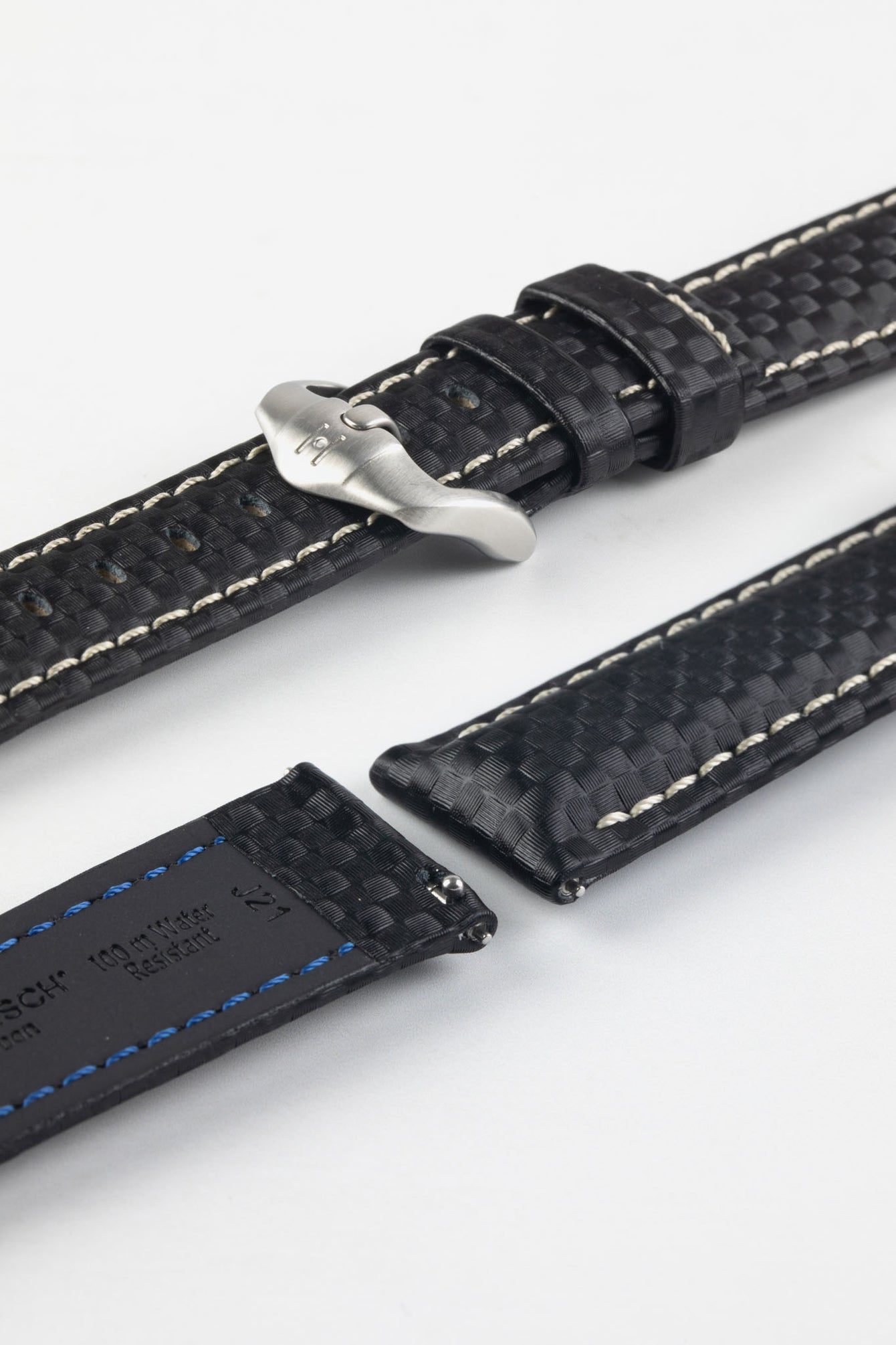 Hirsch CARBON Black Embossed Water-Resistant Leather Watch Strap