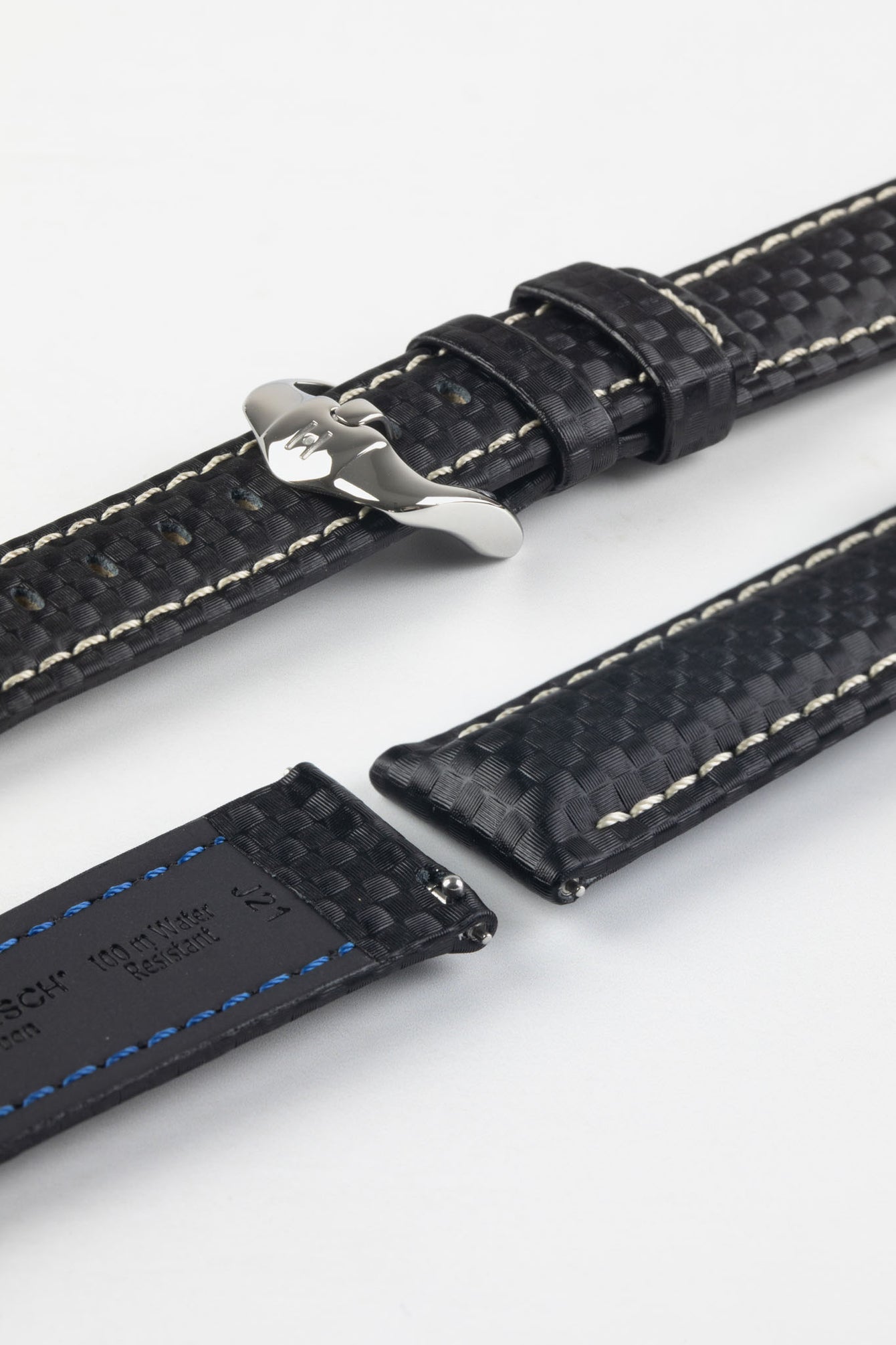 Hirsch CARBON Black Embossed Water-Resistant Leather Watch Strap