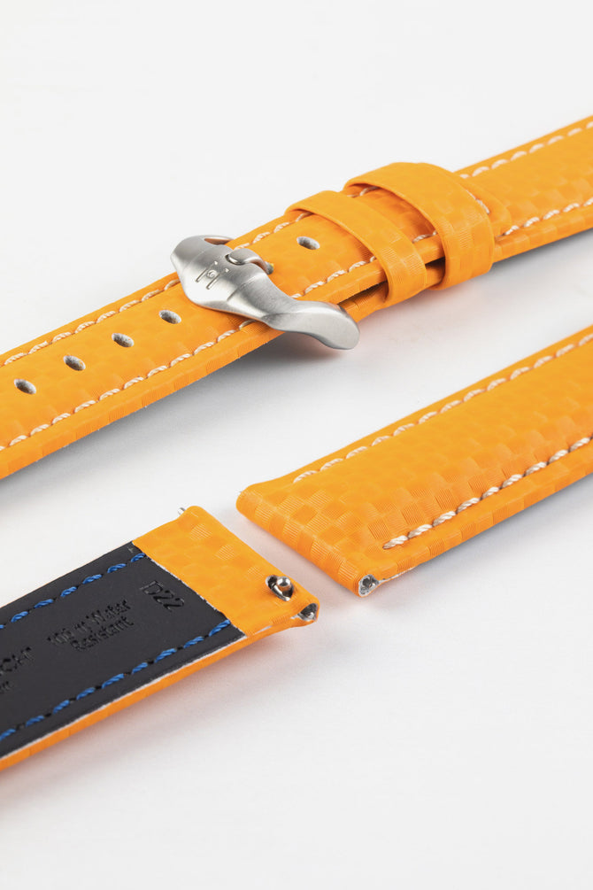 Hirsch CARBON Orange Embossed Water-Resistant Leather Watch Strap