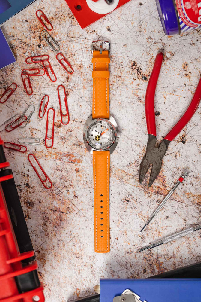 Hirsch CARBON Orange Embossed Water-Resistant Leather Watch Strap
