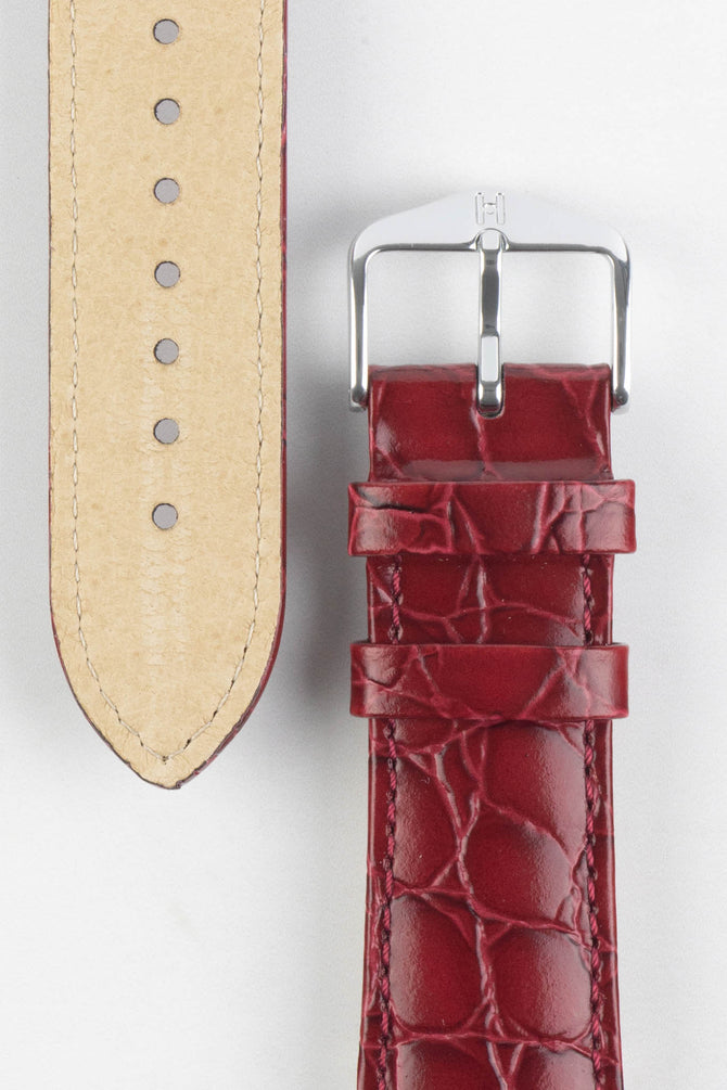 Hirsch CROCOGRAIN Burgundy Crocodile Embossed Leather Watch Strap