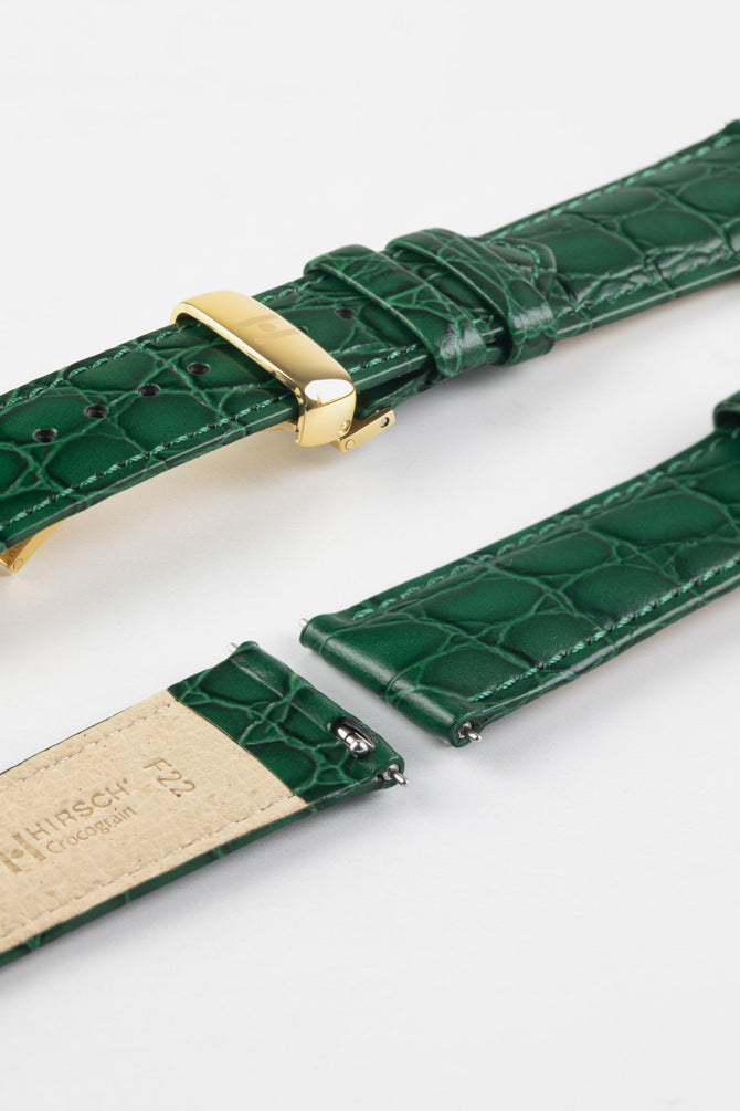 Hirsch CROCOGRAIN Green Crocodile Embossed Leather Watch Strap