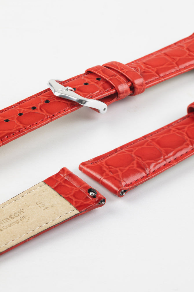 Hirsch CROCOGRAIN Red Crocodile Embossed Leather Watch Strap