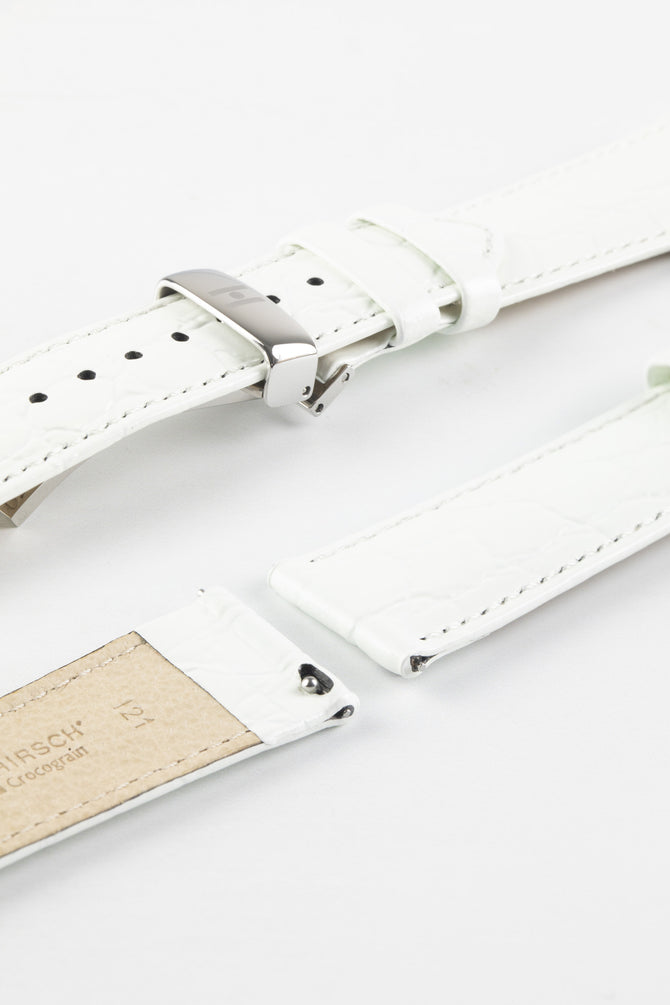 Hirsch CROCOGRAIN Crocodile White Embossed Leather Watch Strap