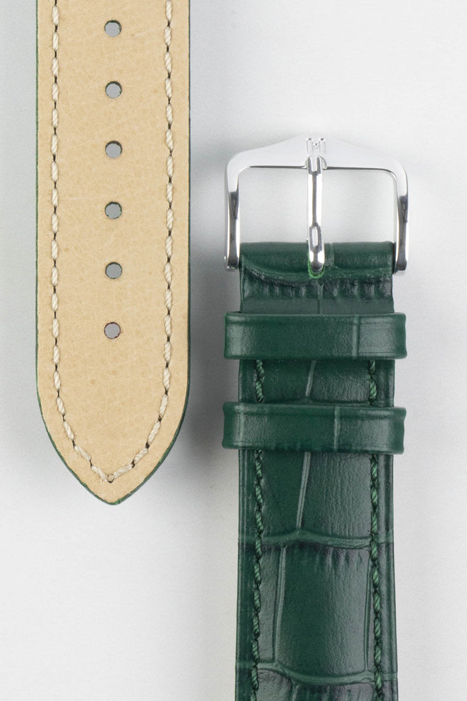 Hirsch DUKE Alligator Embossed Quick-Release Leather Watch Strap in GREEN