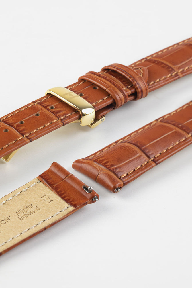 Hirsch DUKE Honey Alligator Embossed Quick-Release Leather Watch Strap