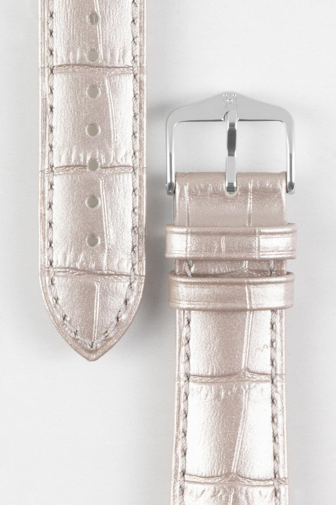 Hirsch DUKE METALLIC Limited Edition Alligator Embossed Quick-Release Leather Watch Strap - SILVER
