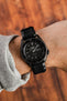 Seiko 5 Sports SBSA025 fitted with Hirsch Extreme Black Rubber watch strap worn on wrist