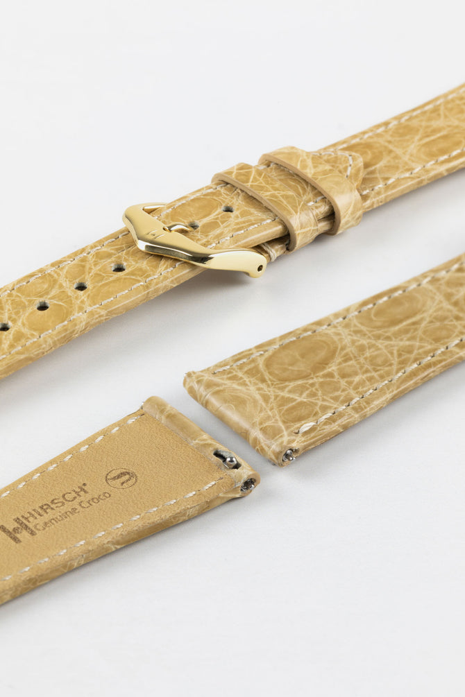 Hirsch GENUINE CROCO Beige Shiny Crocodile Leather Watch Strap