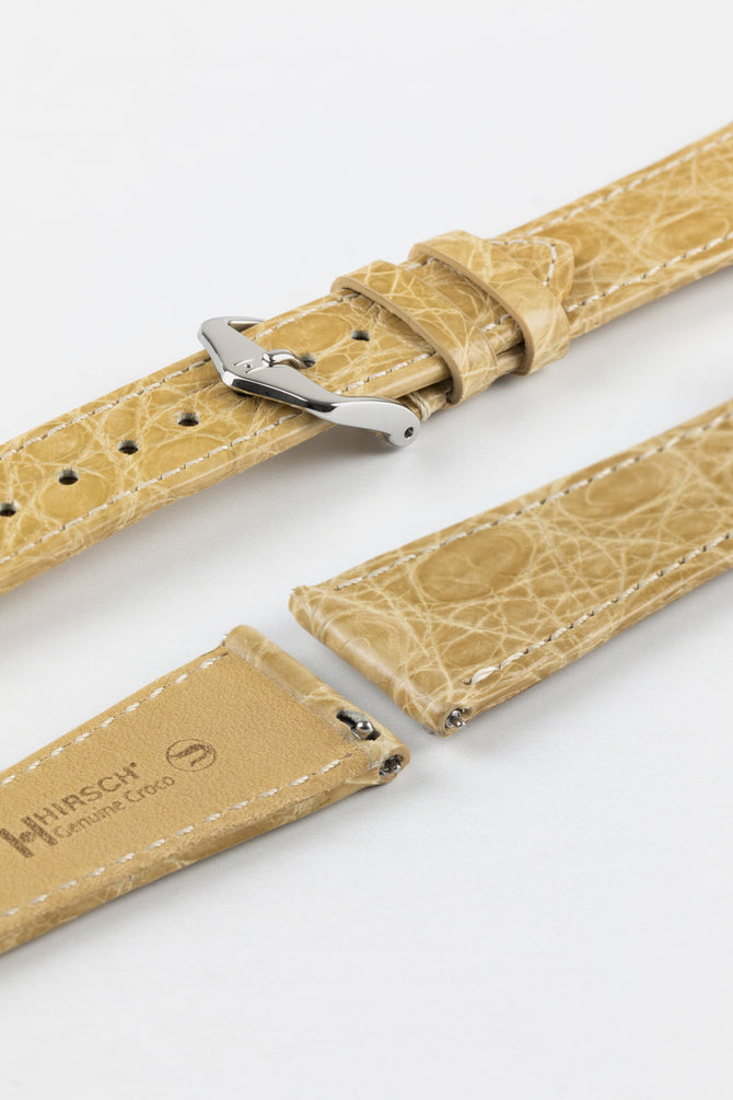 Hirsch GENUINE CROCO Beige Shiny Crocodile Leather Watch Strap