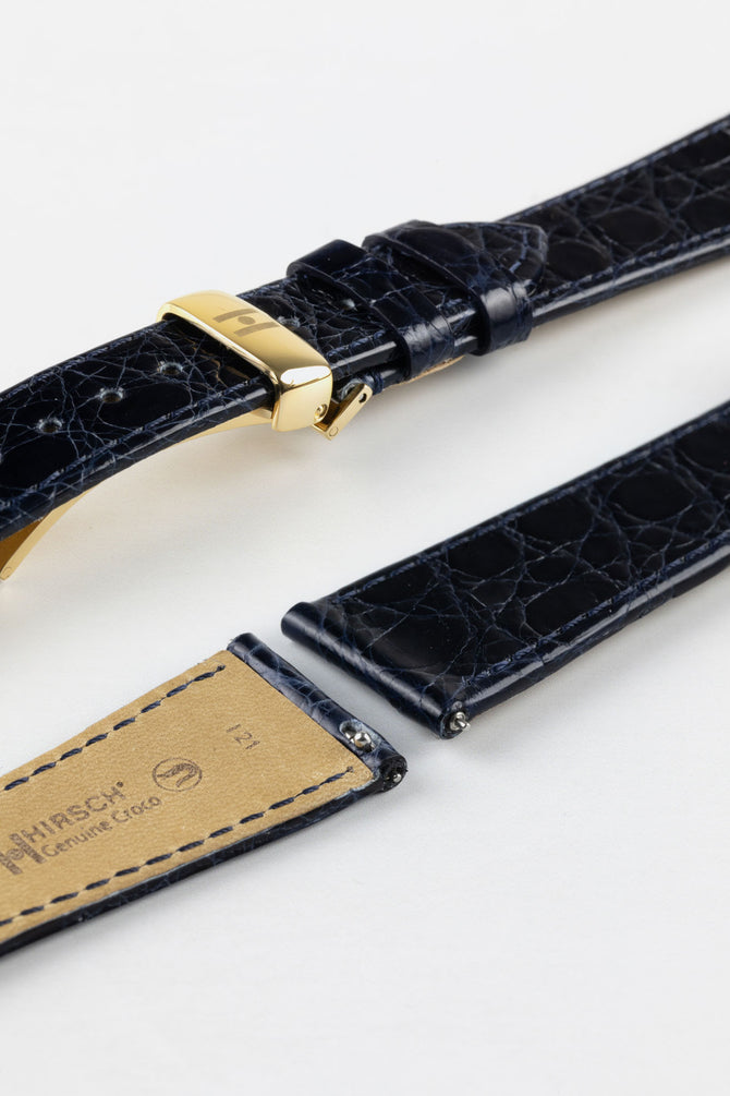 Hirsch GENUINE CROCO Shiny Blue Crocodile Leather Watch Strap
