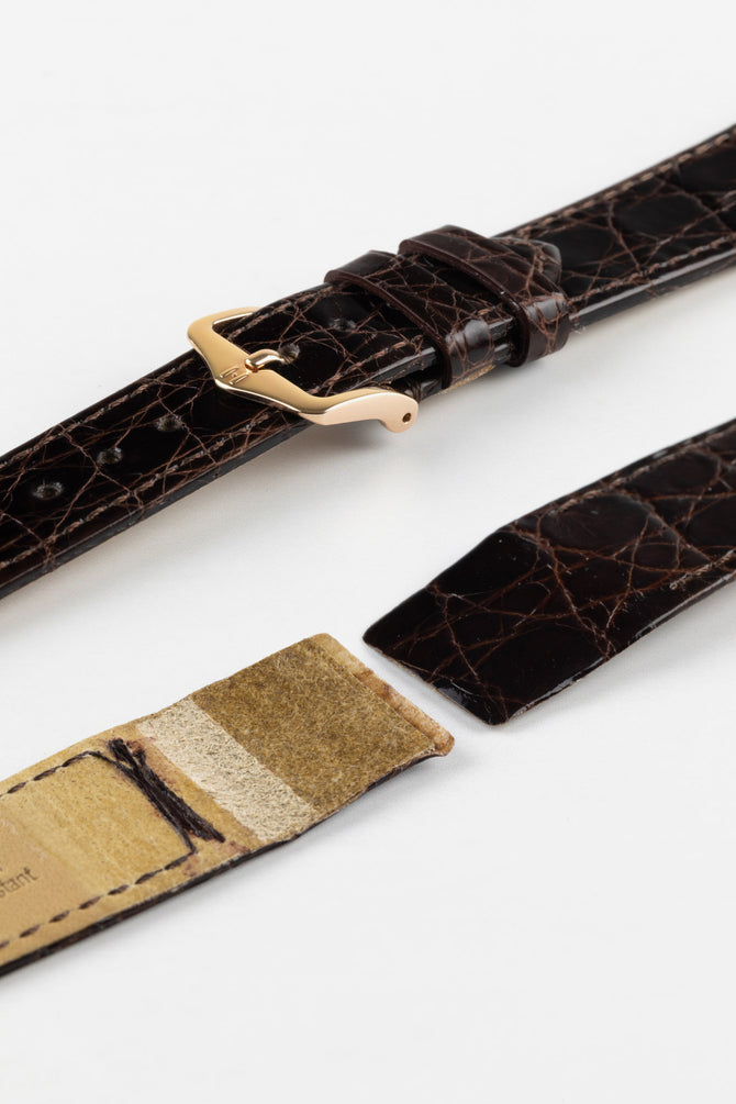 Hirsch GENUINE CROCO Open Ended Brown Crocodile Leather Watch Strap