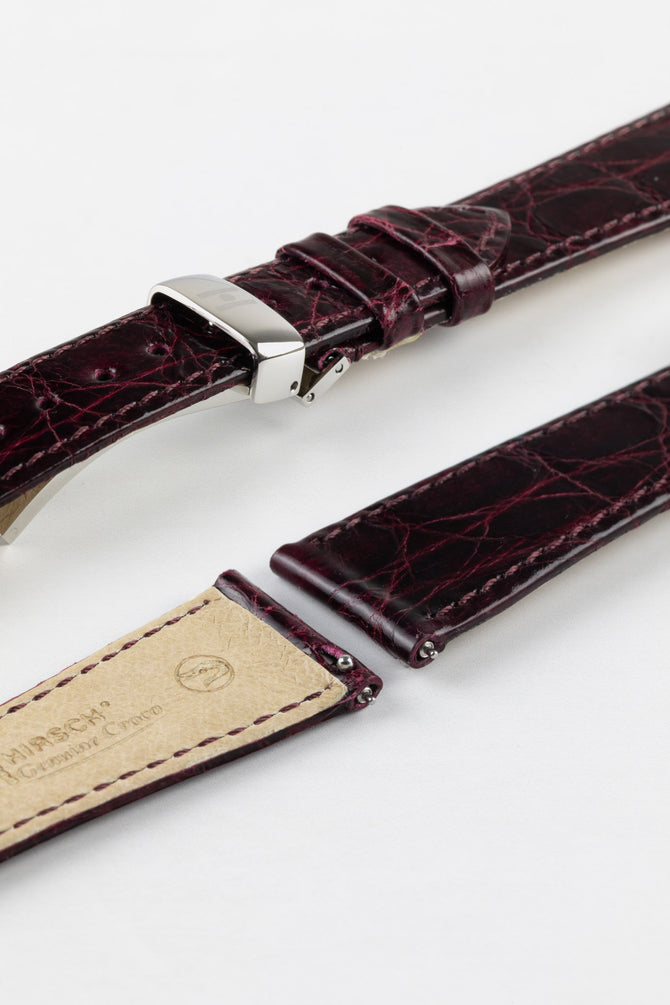 Hirsch GENUINE CROCO Shiny Burgundy Crocodile Leather Watch Strap