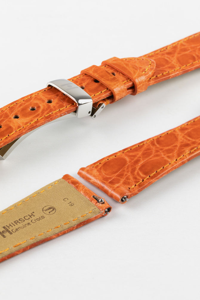 Hirsch GENUINE CROCO Orange Shiny Crocodile Leather Watch Strap